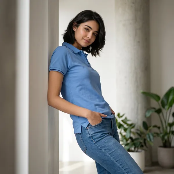 Shorttall_Premium_Women_S_Polo_T_Shirt_Indian_Blue_With_Black_Tip_Blue_Melange