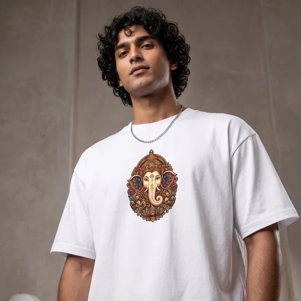 White_Cotton_Divine_Ganesha_Edition_Oversize_T-Shirt_For_Unisex