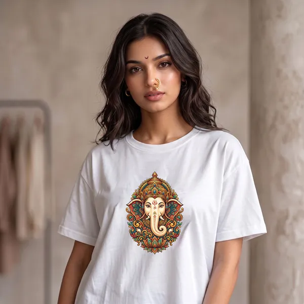 White_Cotton_Divine_Ganesha_Edition_Oversize_T-Shirt_For_Women