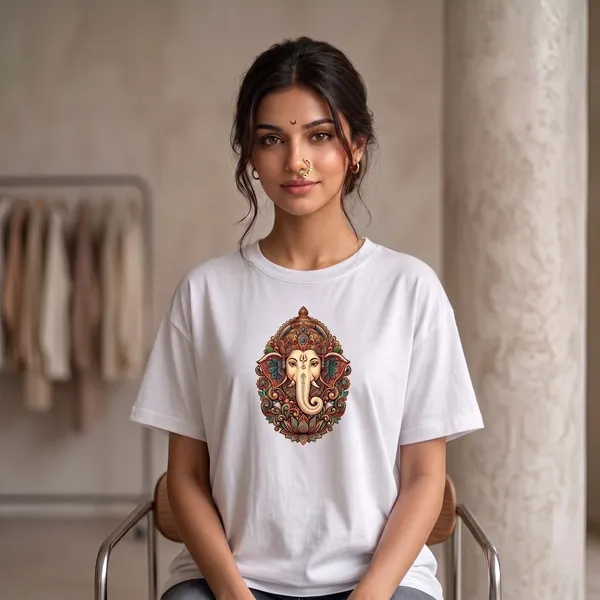 White_Cotton_Divine_Ganesha_Edition_Oversize_T-Shirt_For_Women