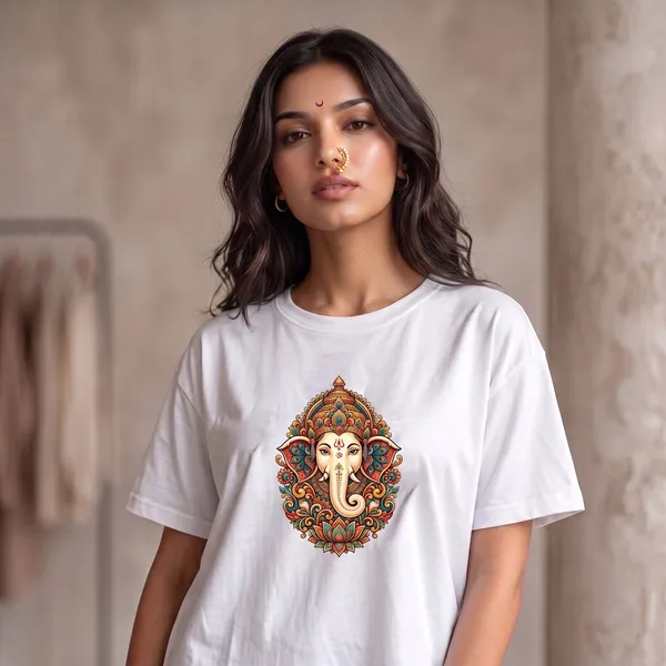 White_Cotton_Divine_Ganesha_Edition_Oversize_T-Shirt_For_Women
