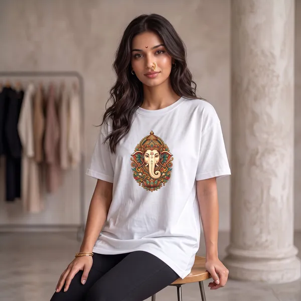 White_Cotton_Divine_Ganesha_Edition_Oversize_T-Shirt_For_Women