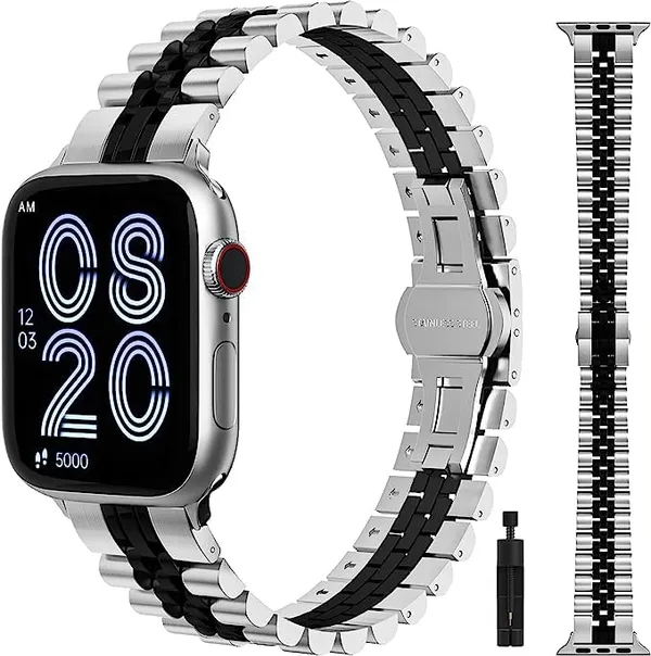 Silver_And_Black_Stainless_Steel_Watch_Bands_For_Apple_Watch_Band_(Thin_Stainless_Steel_Formal_Use)