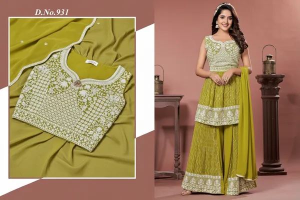 Olive_Green_Star_Georgette_Embellished_Sharara_Suit_Set_For_Women