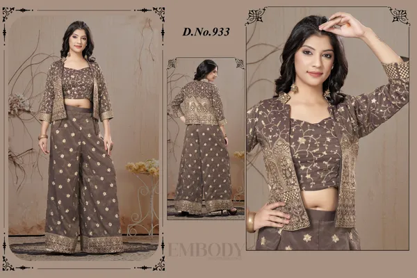 Brown_Star_Georgette_Embroidered_Floral_Palazzo_Set_With_Jacket_For_Women