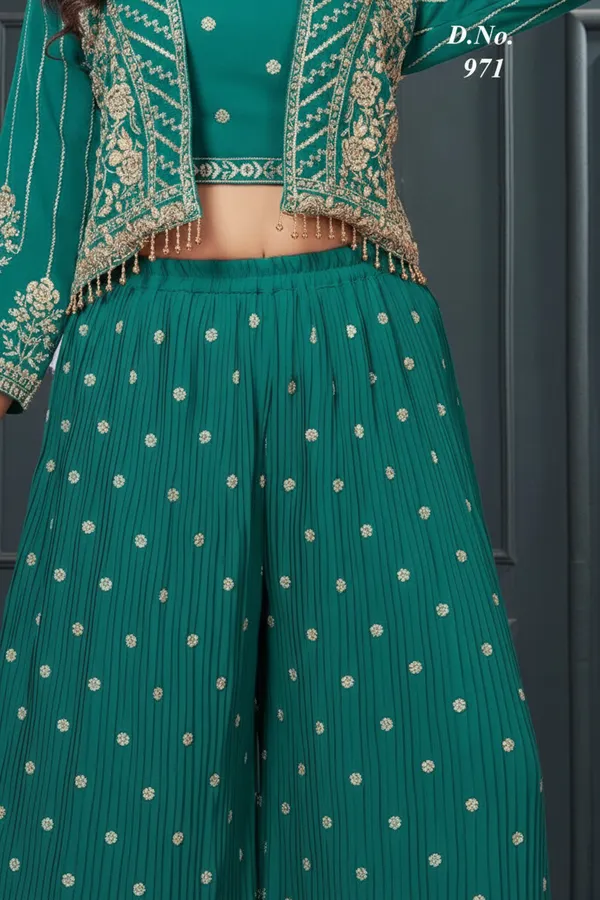 Teal_Green_Star_Georgette_Embroidered_Suit_Set_For_Women