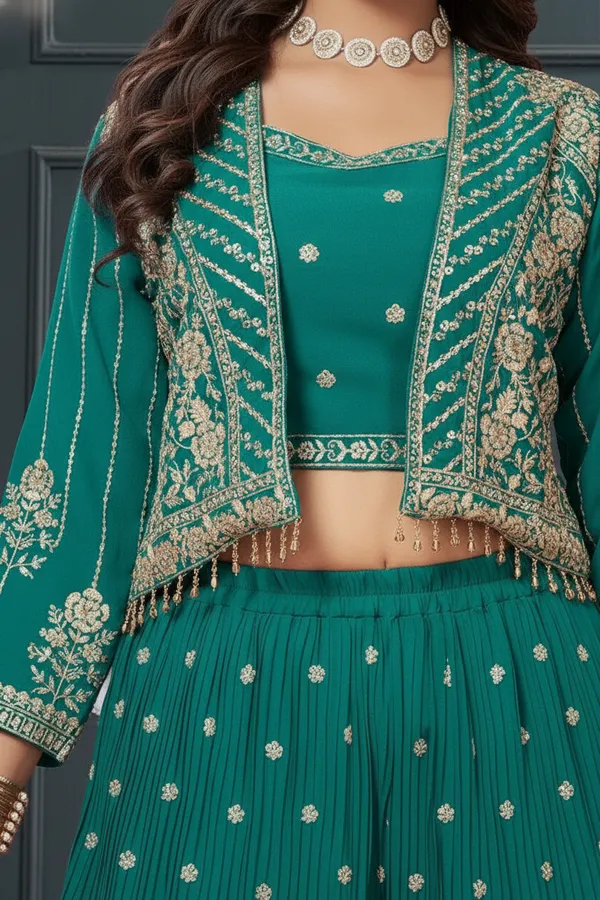 Teal_Green_Star_Georgette_Embroidered_Suit_Set_For_Women