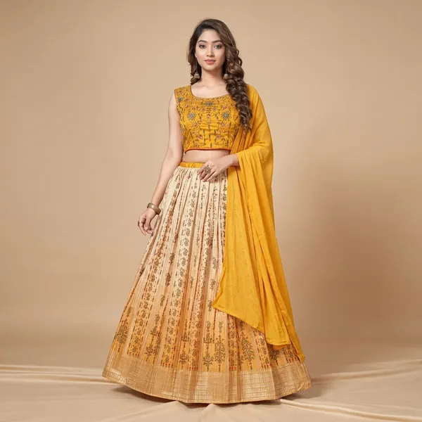 Yellow_Star_Georgette_Embroidered_And_Printed_Lehenga_Choli_Set_For_Women