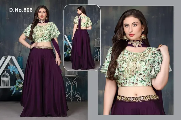 Mint_Green_And_Wine_Star_Georgette_Embroidered_Lehenga_Choli_Set_For_Women