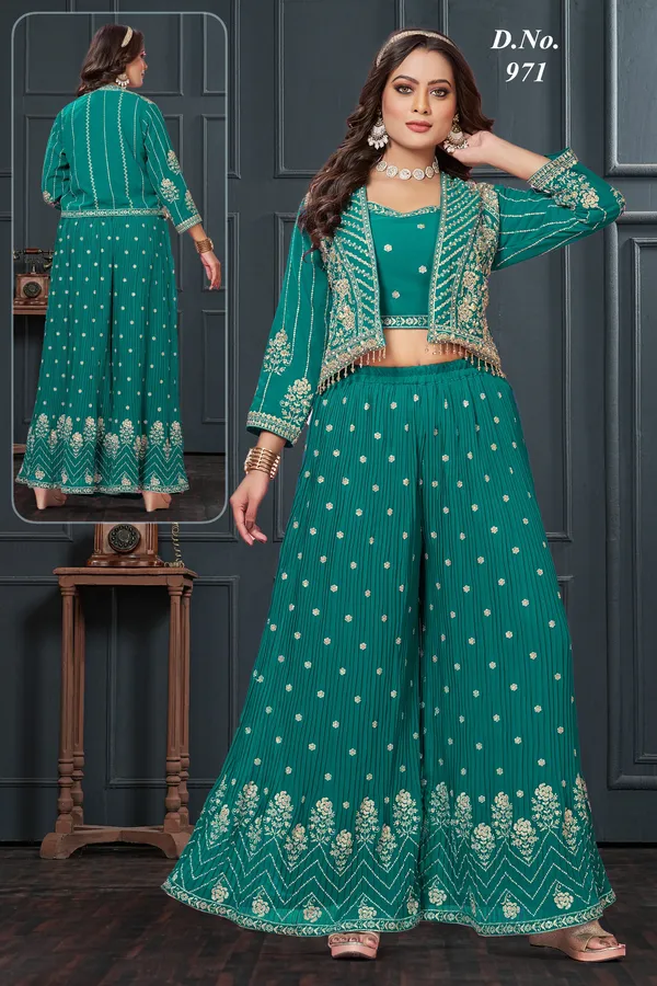 Teal_Green_Star_Georgette_Embroidered_Suit_Set_For_Women