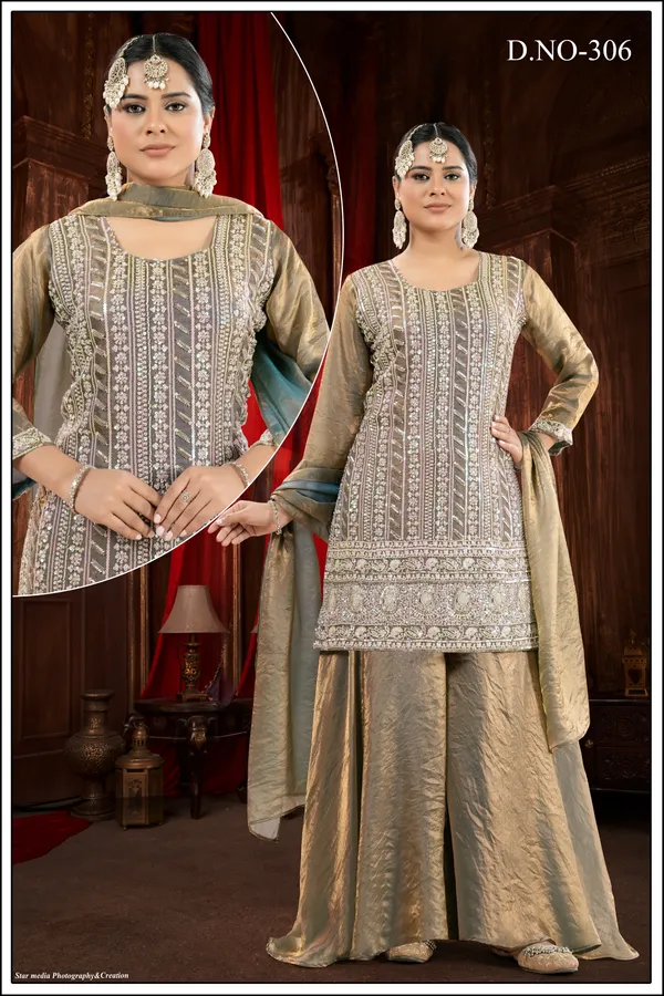 Beige_And_Gold_Star_Georgette_Embroidered_Palazzo_Suit_Set_For_Women