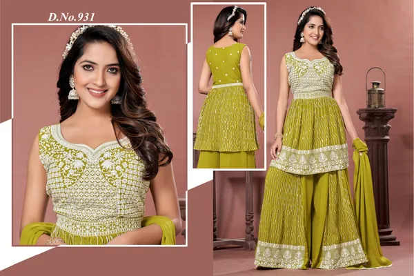 Olive_Green_Star_Georgette_Embellished_Sharara_Suit_Set_For_Women
