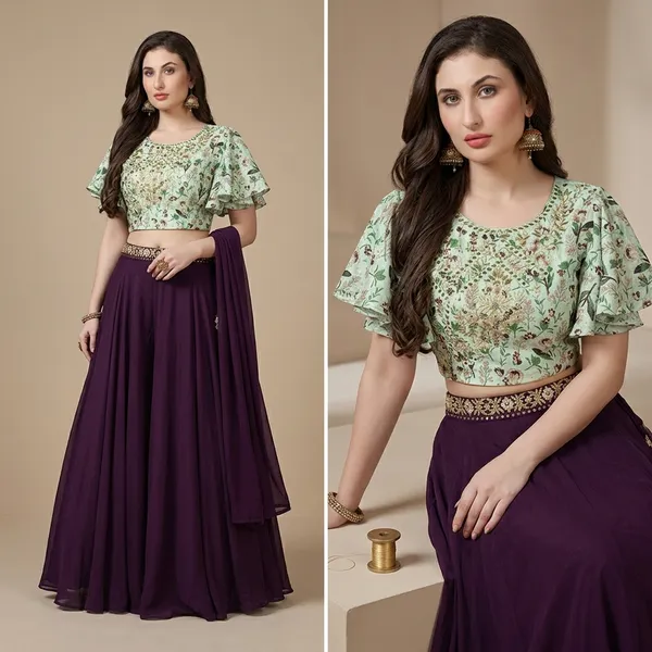 Mint_Green_And_Wine_Star_Georgette_Embroidered_Lehenga_Choli_Set_For_Women