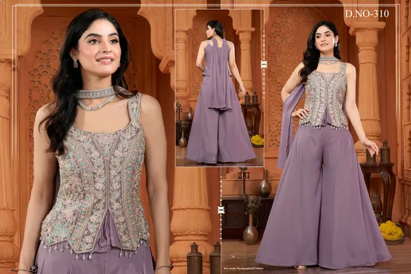 Lavender_Star_Georgette_Embroidered_Peplum_Top_With_Palazzo_Set_For_Women
