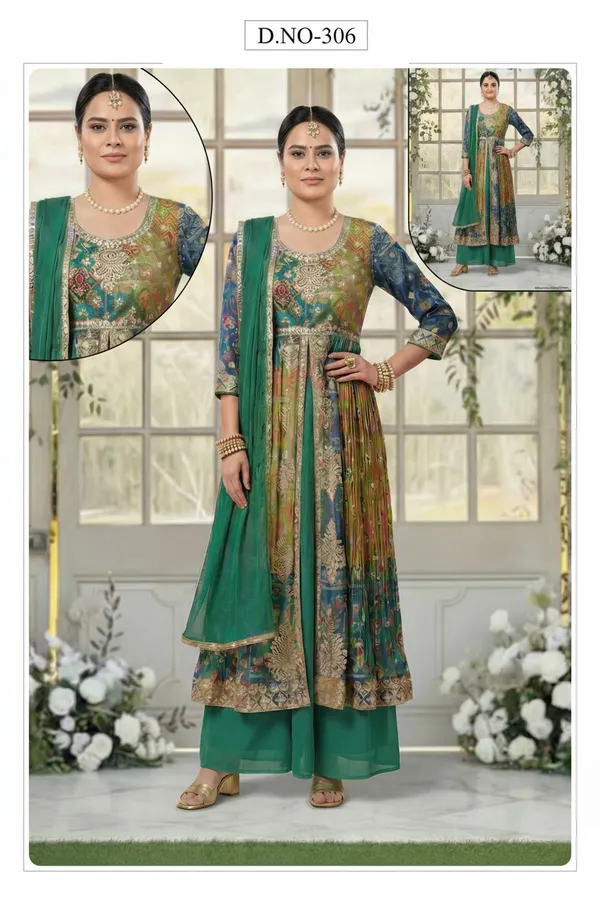 Green_And_Gold_Star_Georgette_Embroidered_And_Floral_Motifs_Anarkali_Suit_with_plazo_Set_For_Women