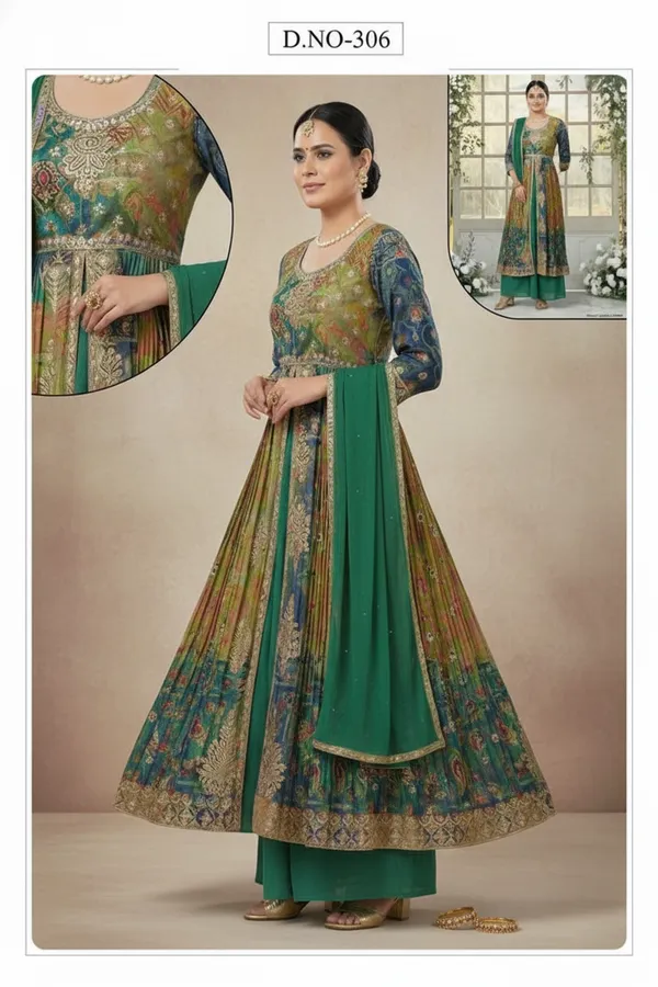 Green_And_Gold_Star_Georgette_Embroidered_And_Floral_Motifs_Anarkali_Suit_with_plazo_Set_For_Women