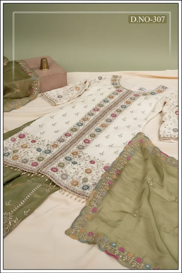 Off_White_And_Olive_Green_Star_Georgette_Embroidered_Sharara_Suit_For_Women