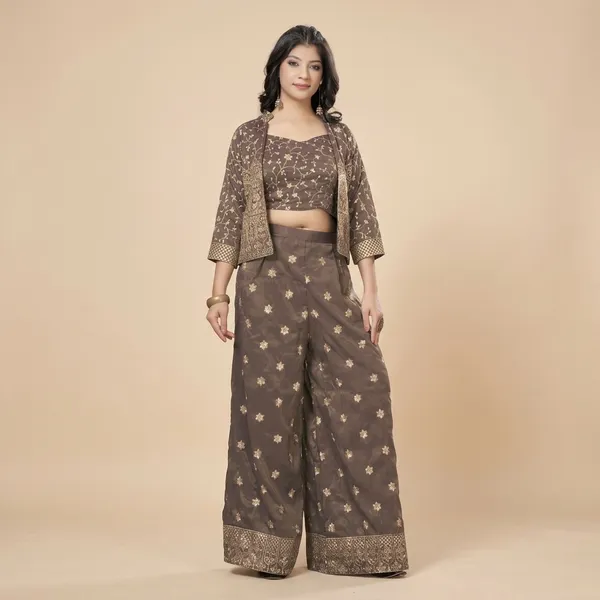 Brown_Star_Georgette_Embroidered_Floral_Palazzo_Set_With_Jacket_For_Women