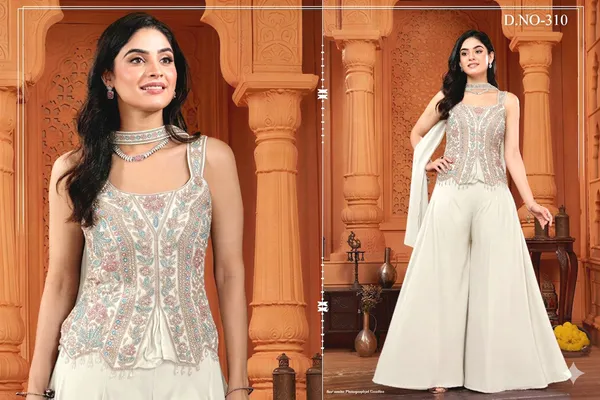 White_Star_Georgette_Embroidered_Peplum_Top_With_Palazzo_Set_For_Women
