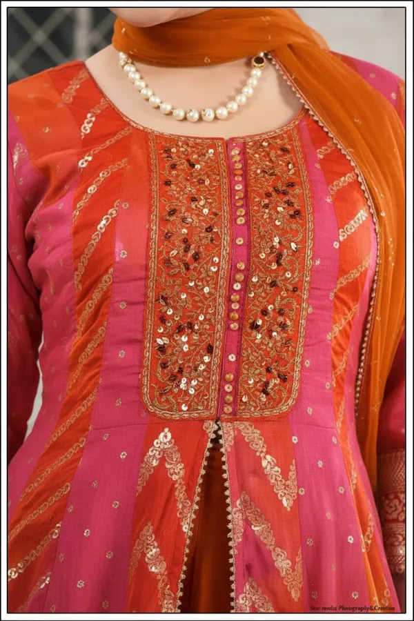 Pink_And_Orange_Star_Georgette_Bandhani_Anarkali_Suit_Set_For_Women