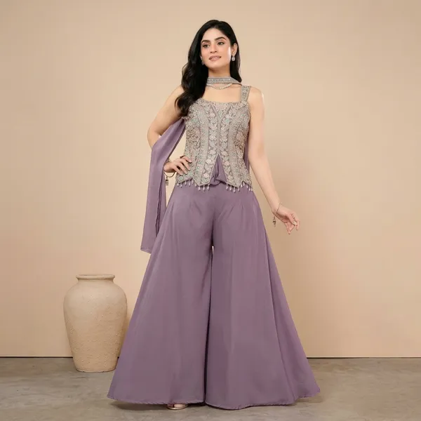 Lavender_Star_Georgette_Embroidered_Peplum_Top_With_Palazzo_Set_For_Women