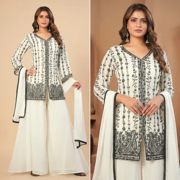 White_And_Black_Star_Georgette_Embroidered_Floral_And_Paisley_Palazzo_Suit_Set_For_Women