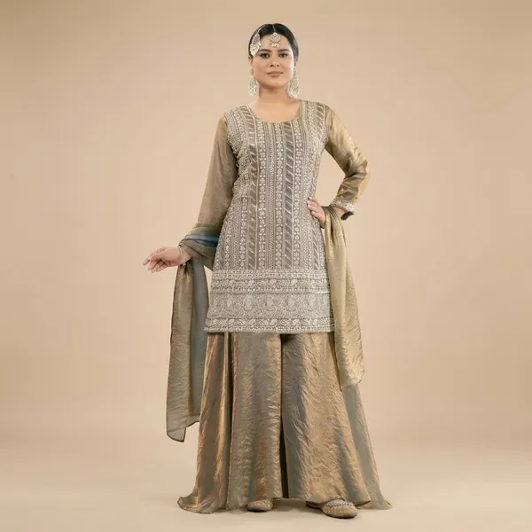Beige_And_Gold_Star_Georgette_Embroidered_Palazzo_Suit_Set_For_Women