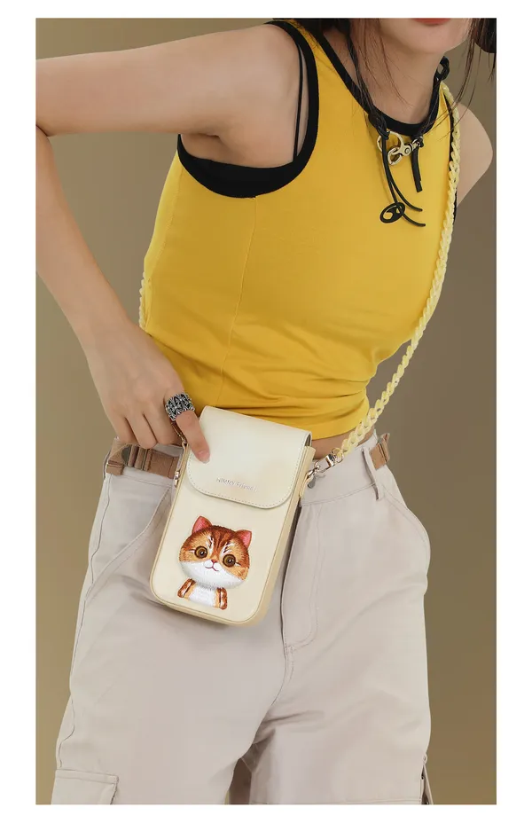 Nimmy_Friends_Beige_Canvas_Cat_Print_Phone_Crossbody_Bag_For_Unisex