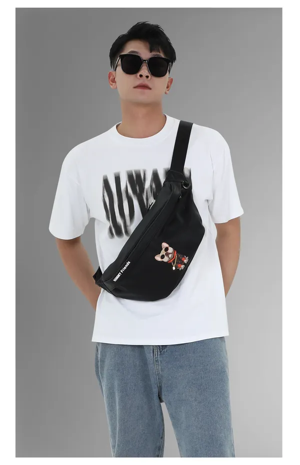 Nimmy_Friens_Black_Polyester_Dog_Embroidered_Crossbody_Bag_For_Unisex