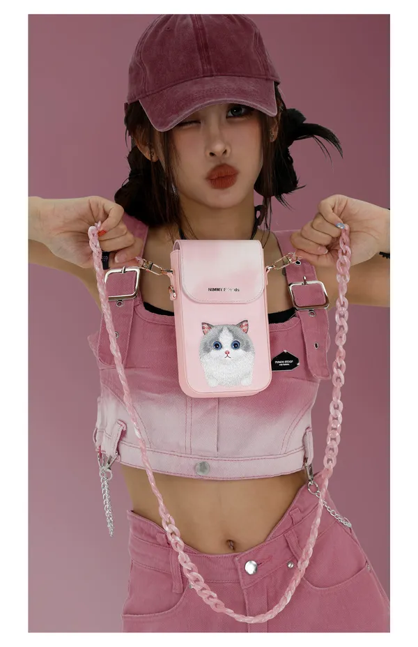 Nimmy_Friends_Pink_Canvas_Cat_Print_Mobile_Crossbody_Bag_For_Women