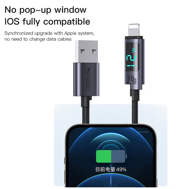 Yesido_CA122L_Lightning_To_Usb_A_Fast_Charging_Cable_With_Display_1.2_M