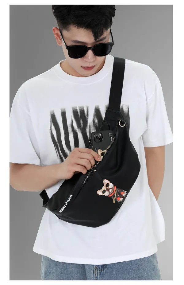 Nimmy_Friens_Black_Polyester_Dog_Embroidered_Crossbody_Bag_For_Unisex
