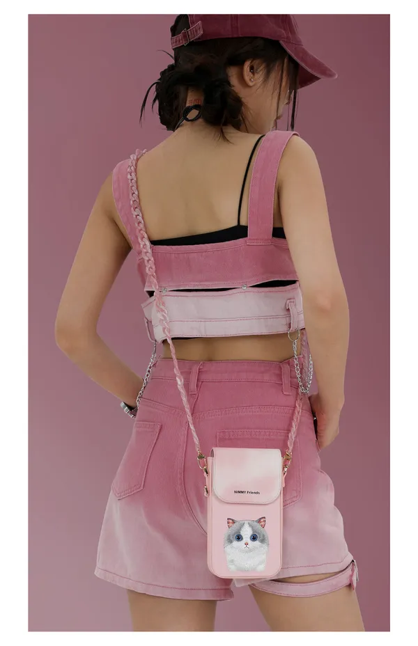Nimmy_Friends_Pink_Canvas_Cat_Print_Mobile_Crossbody_Bag_For_Women