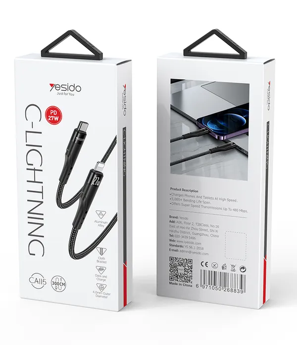 Yesido_CA115_Type-C_To_Lightning_27W_Nylon_Braided_Charging_Cable