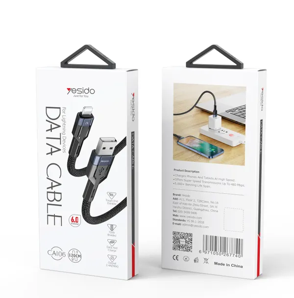 YESIDO_CA106_Usb_A_To_Lightning_Charging_Cable_1.2M_Nylon_Braided