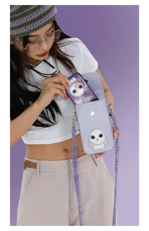 Nimmy_Friends_Lavender_Polyester_Canvas_Bunny_Print_Phone_Crossbody_Bag_For_Women
