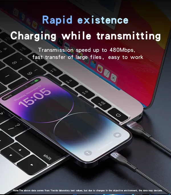 Yesido_CA121L_Usb-A_To_Lightning_Braided_Data_Cable_1M_Dark_Grey