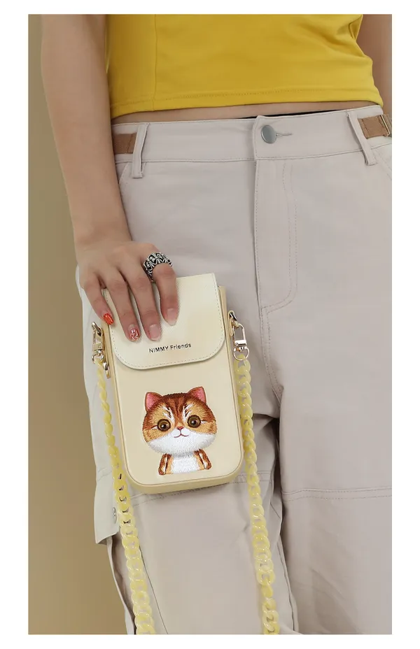 Nimmy_Friends_Beige_Canvas_Cat_Print_Phone_Crossbody_Bag_For_Unisex