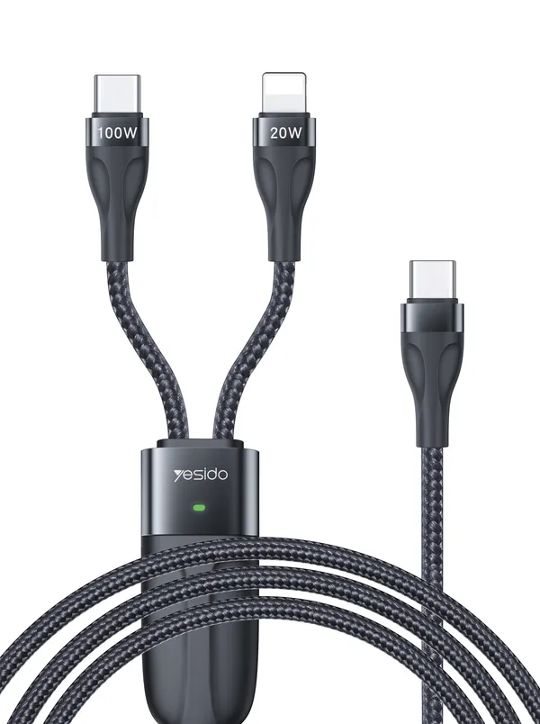 Yesido_CA87__100W_Usb-C_To_Type-C_And_Lightning_2-In-1_Cable