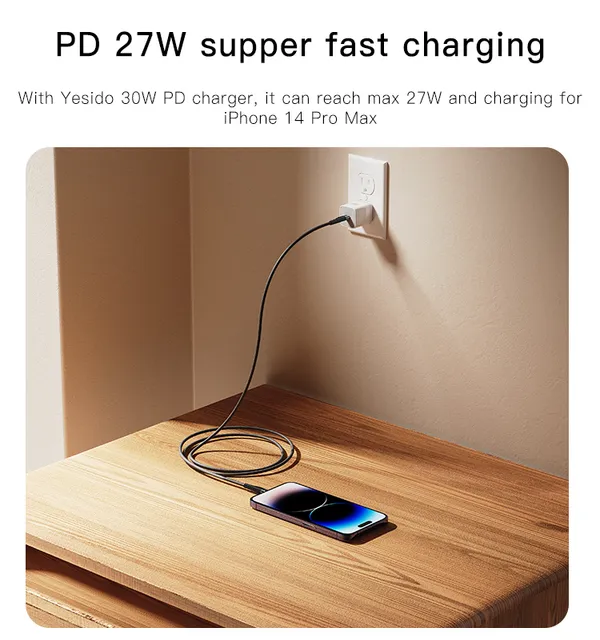 Yesido_CA115_Type-C_To_Lightning_27W_Nylon_Braided_Charging_Cable