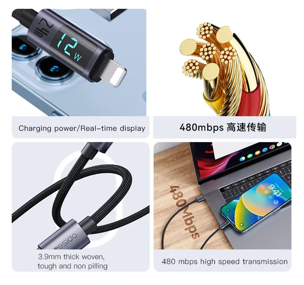 Yesido_CA122L_Lightning_To_Usb_A_Fast_Charging_Cable_With_Display_1.2_M