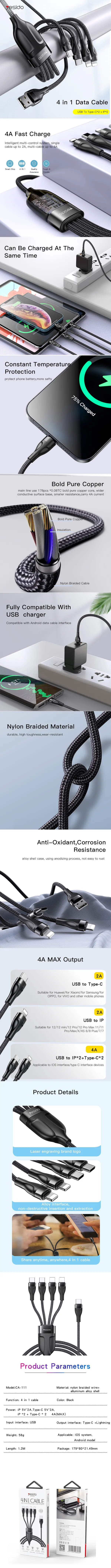 Yesido_CA111__Usb-A_TO_Lightning_&_Type_C_Multi-Device_Fast_Charging_Nylon_Braided_Cable