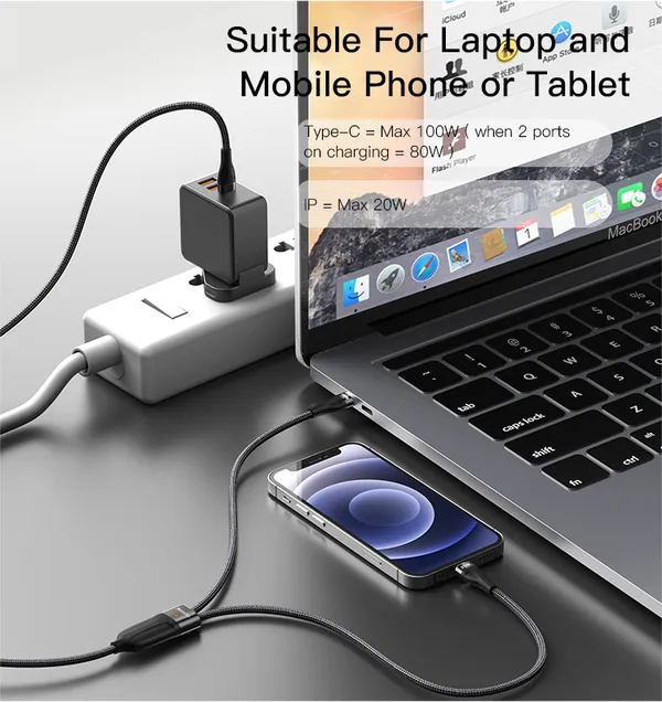 Yesido_CA87__100W_Usb-C_To_Type-C_And_Lightning_2-In-1_Cable