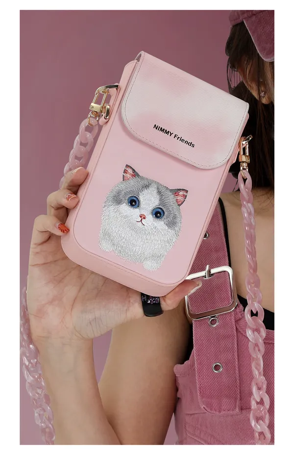 Nimmy_Friends_Pink_Canvas_Cat_Print_Mobile_Crossbody_Bag_For_Women