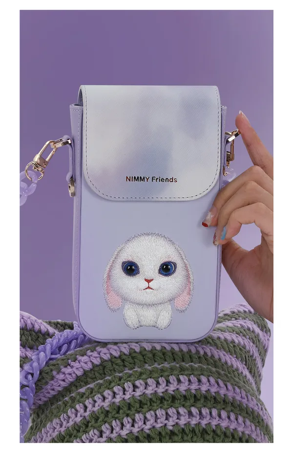 Nimmy_Friends_Lavender_Polyester_Canvas_Bunny_Print_Phone_Crossbody_Bag_For_Women