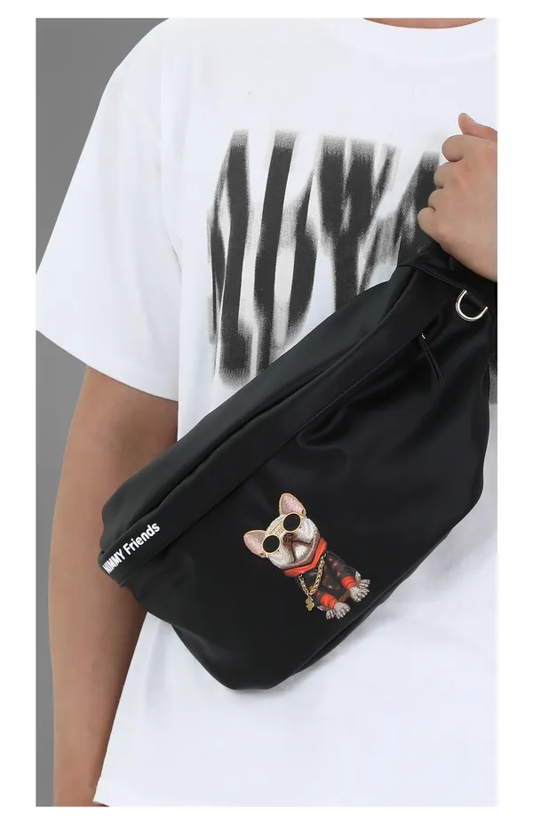 Nimmy_Friens_Black_Polyester_Dog_Embroidered_Crossbody_Bag_For_Unisex