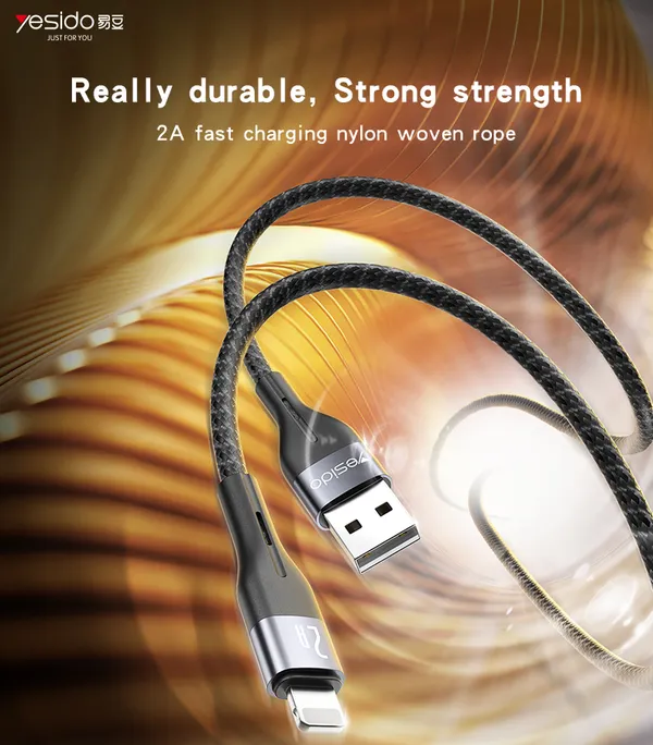 Yesido_CA121L_Usb-A_To_Lightning_Braided_Data_Cable_1M_Dark_Grey