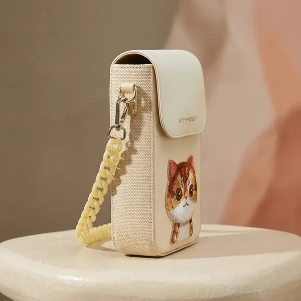 Nimmy_Friends_Beige_Canvas_Cat_Print_Phone_Crossbody_Bag_For_Unisex