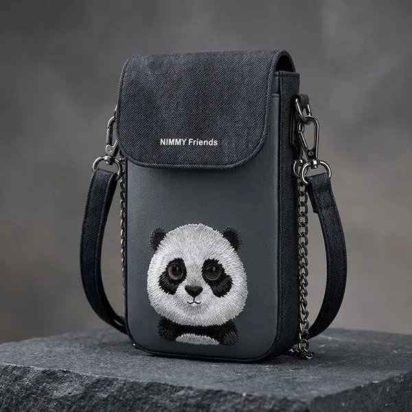 Nimmy_Friends_Black_Polyester_Canvas_Panda_Embroidered_Crossbody_Phone_Pouch_Unisex