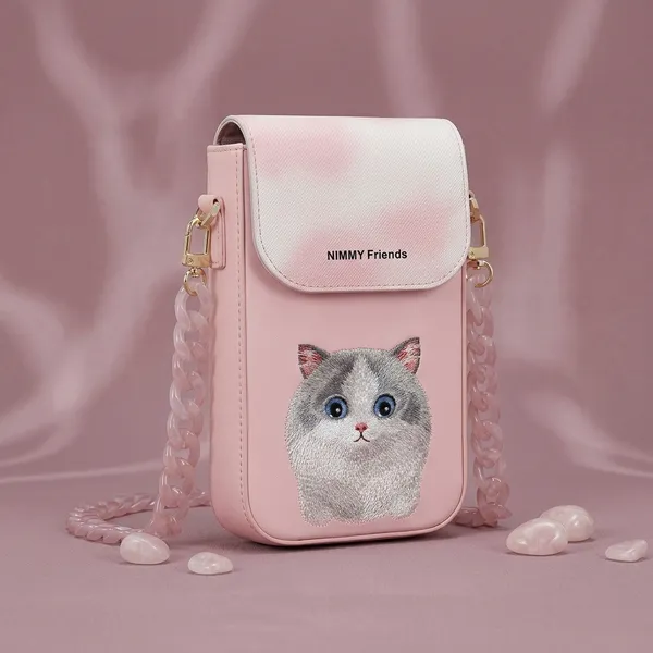 Nimmy_Friends_Pink_Canvas_Cat_Print_Mobile_Crossbody_Bag_For_Women